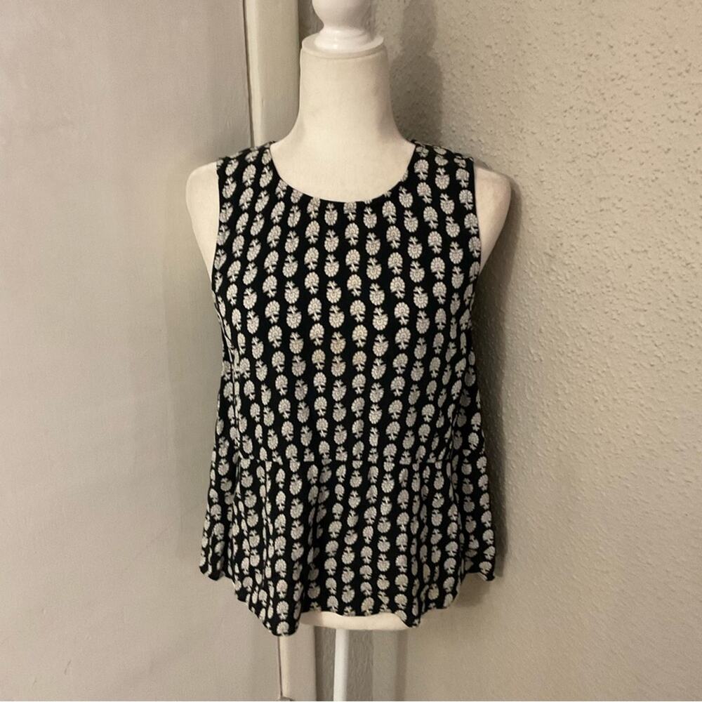 Madewell Black/White Floral Ruffle Tank in Bloomstamp S Boho Cottagecore Twee
